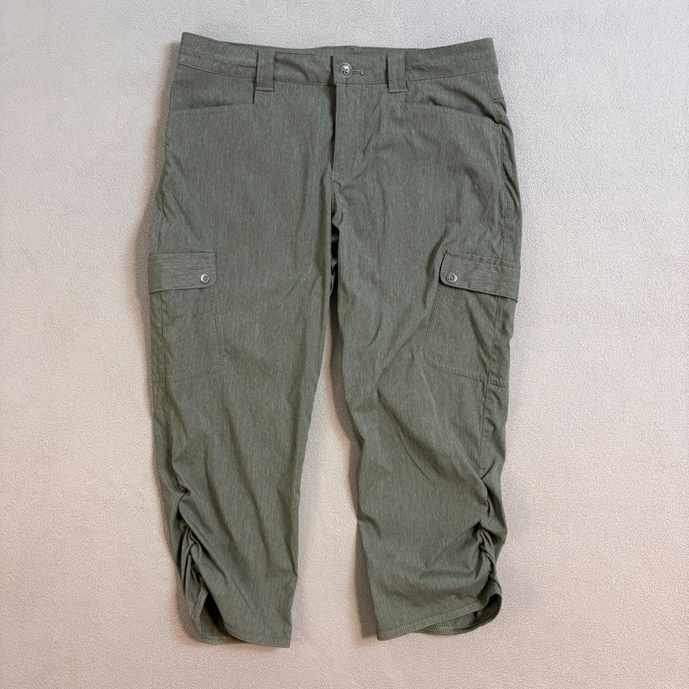 Eddie Bauer Travex Womens 6 Cargo Capri Pants Olive Green Ruched Hiking Outdoor - Picture 2 of 9